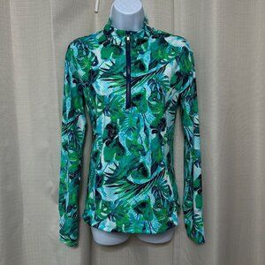 Tommy Bahama Active 1/4 Zip Top Jacket Women's Size S Blue Green Tropical Print